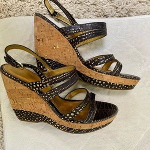 ISOLA Navy blue/gold wedge heel sandals